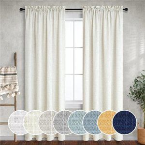 Natural Linen Curtains 84 Inch Length 2Panel Rod Pocket Ivory Cream Colored Boho